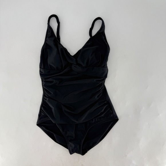 Maxine of Hollywood Black Ruched One Piece Swimsuit Size 8 - Picture 1 of 12